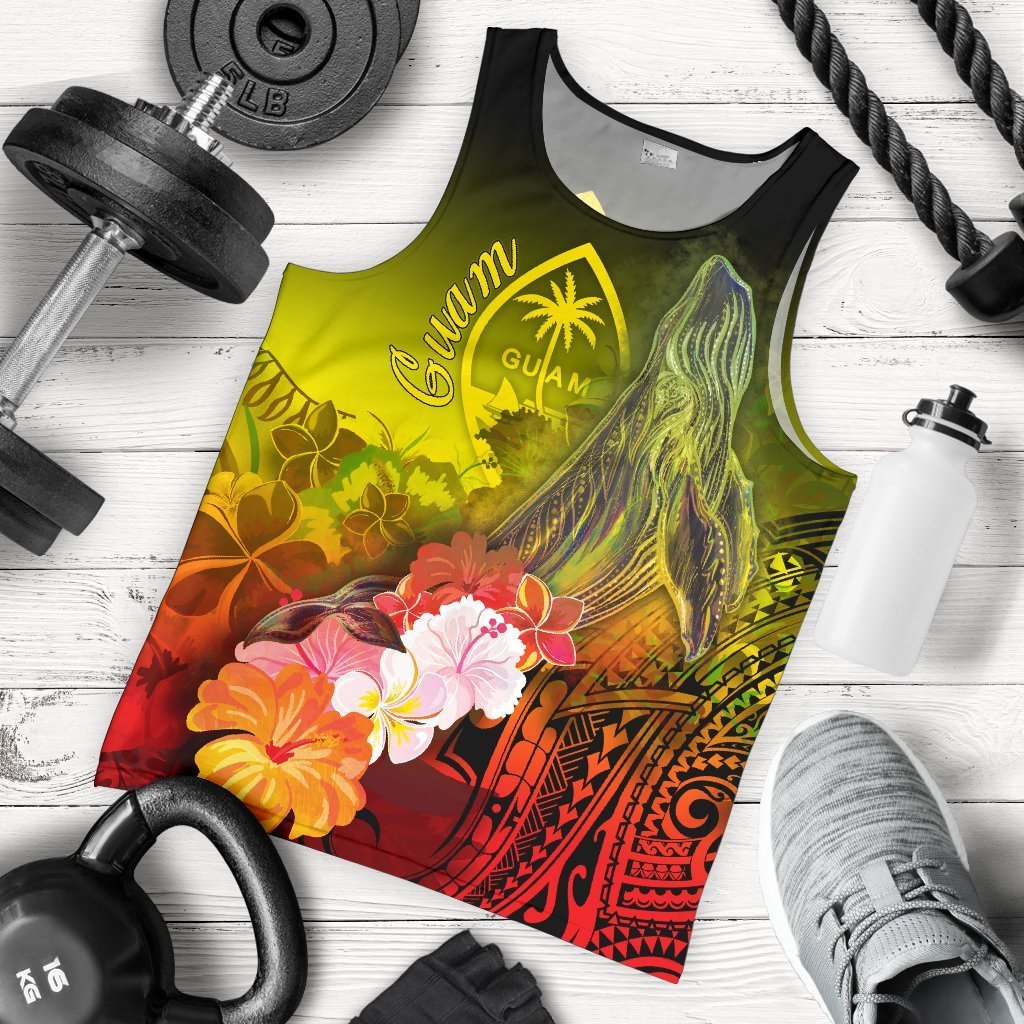 Guam Men’S Tank Top – Humpback Whale With Tropical Flowers (Yellow)