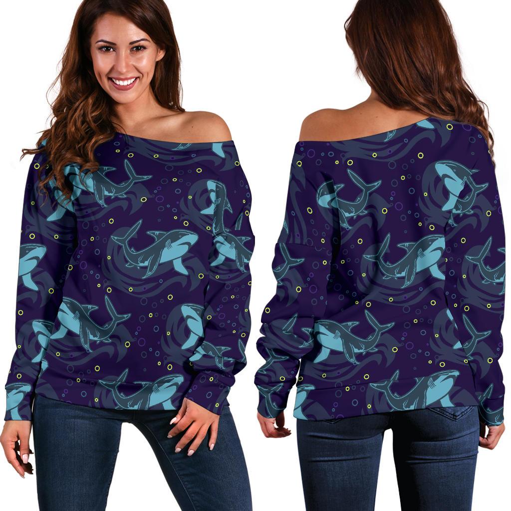 Shark Themed Print Off Shoulder Sweatshirt