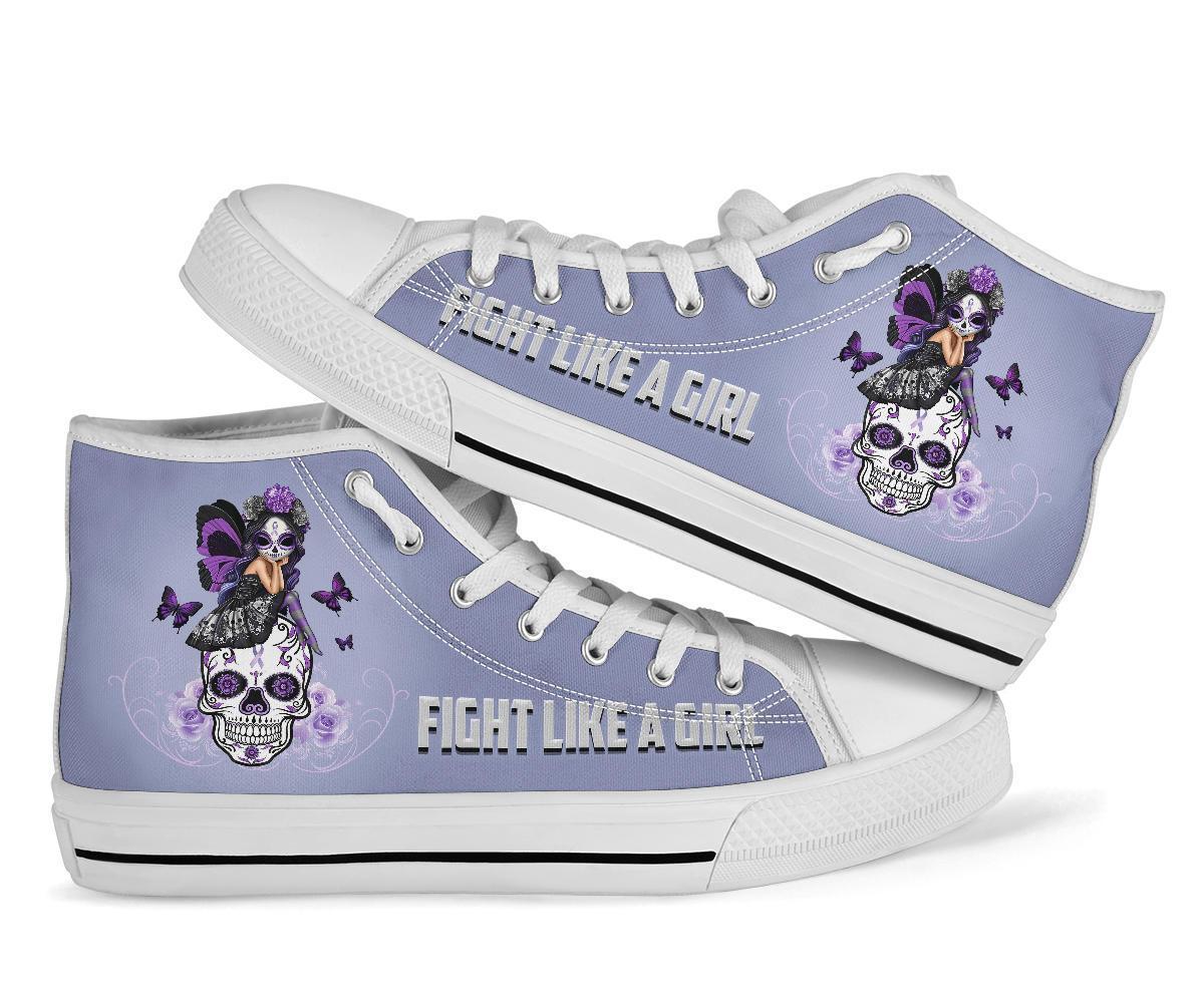 Violet Flag Skull Canvas Shoes Fight Like A Girl