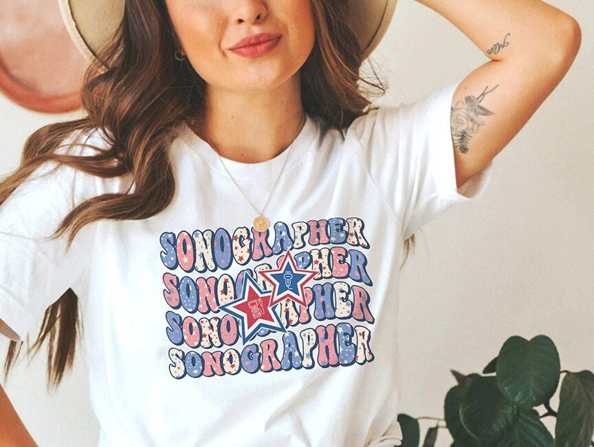 Retro 4th of July Sonographer T-Shirt – July 4th Independence Day Ultrasound Tech Shirt, Patriotic Fourth Of July Tshirt Sonography Gift