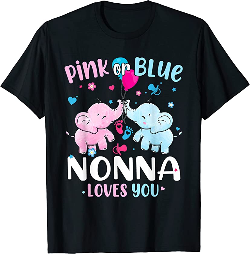 Pink Or Blue Nonna Loves You Elephants Baby Gender Reveal T-Shirt