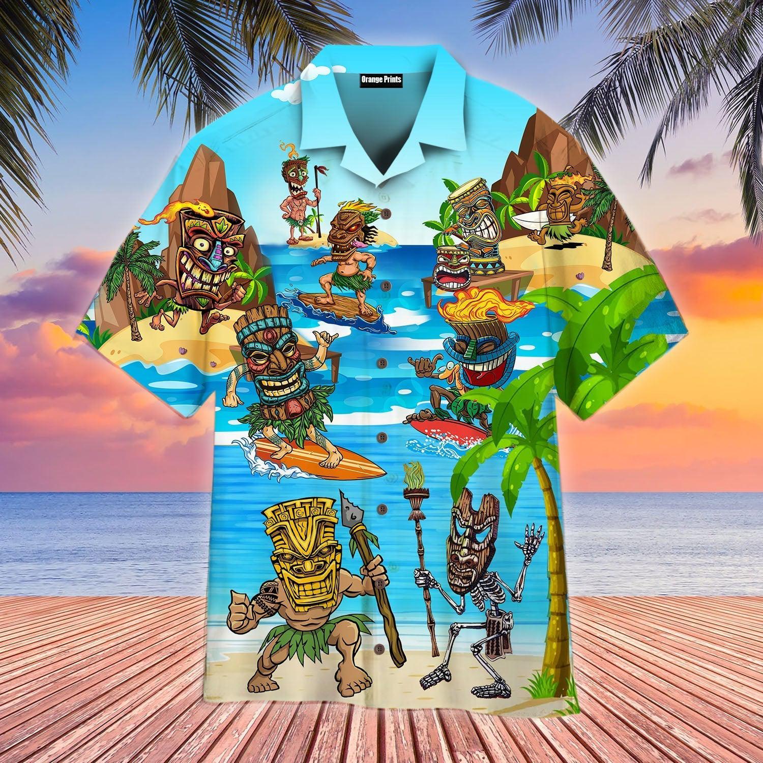 Happy Day On Beach With Tiki Hawaii Shirt For Men And Women Ha95495