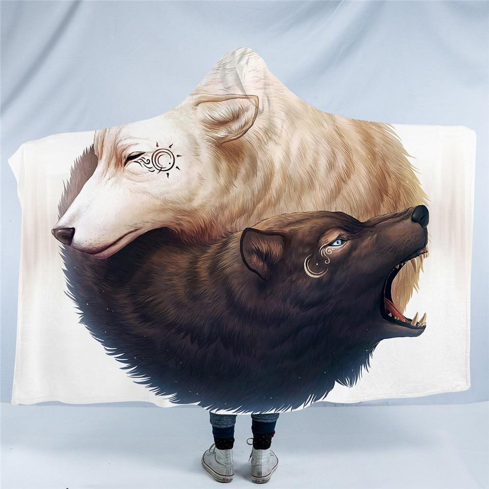 Yin and Yang Wolves by JoJoesArt (Wolf Hooded Blanket)