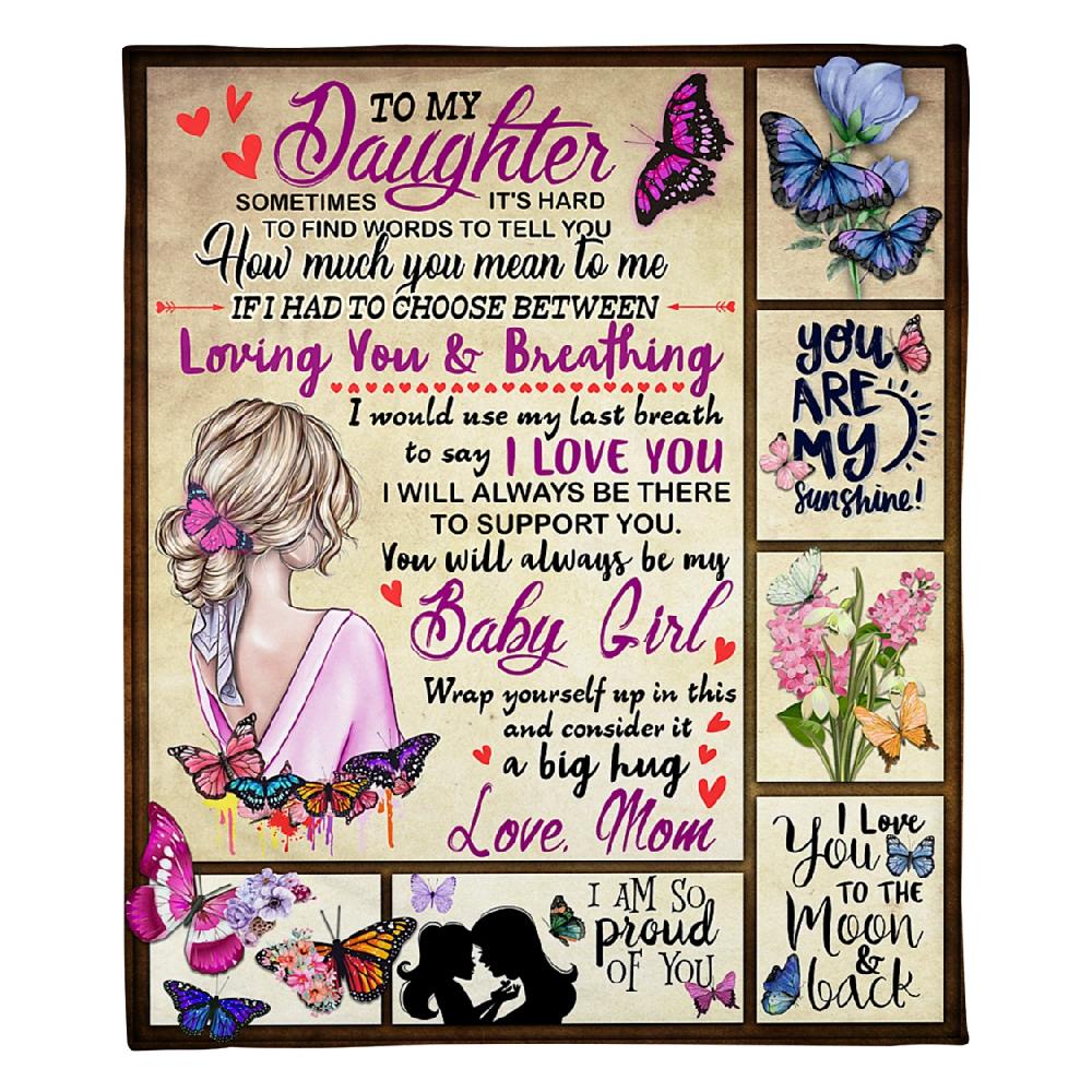 To My Daughter Big Hug Fleece Blanket Gift From Mom Family Gift Home Decor Bedding Couch Sofa Soft And Comfy Cozy