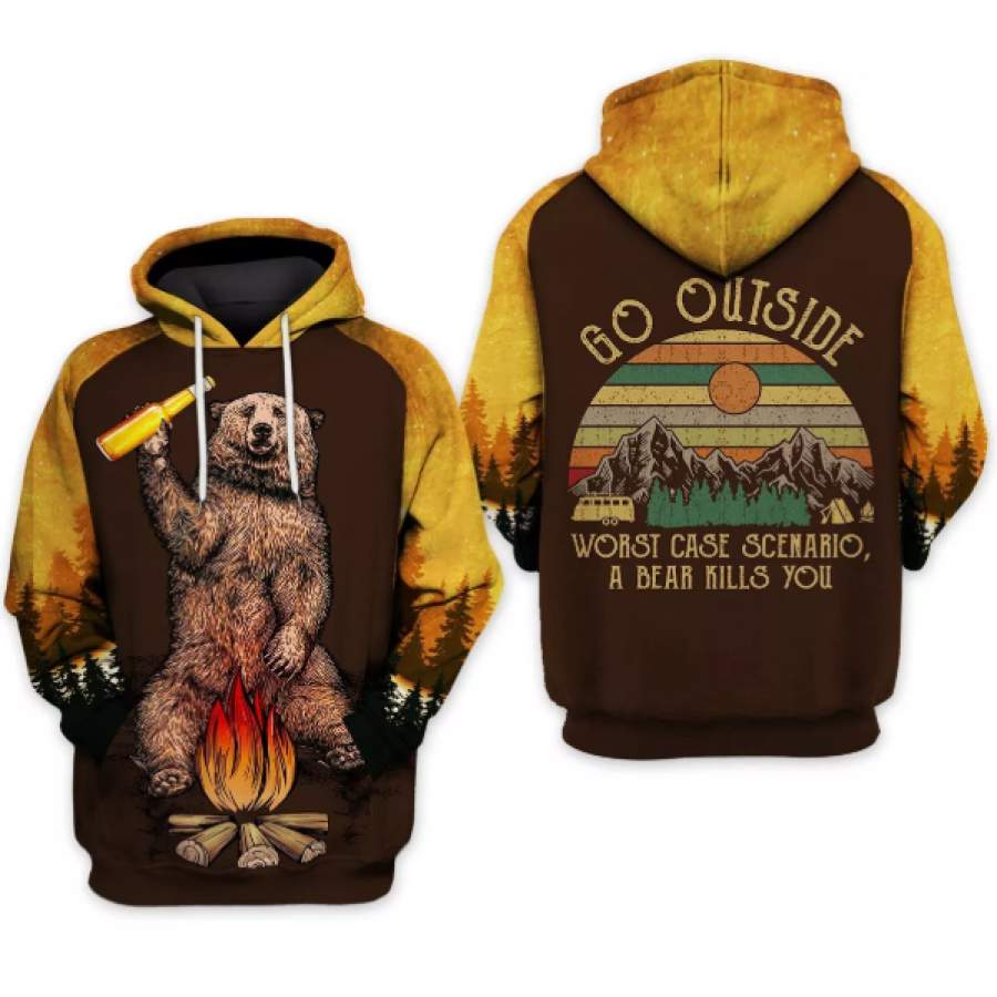 A Bear Kills You Vintage Camping All Over Printed Hoodie