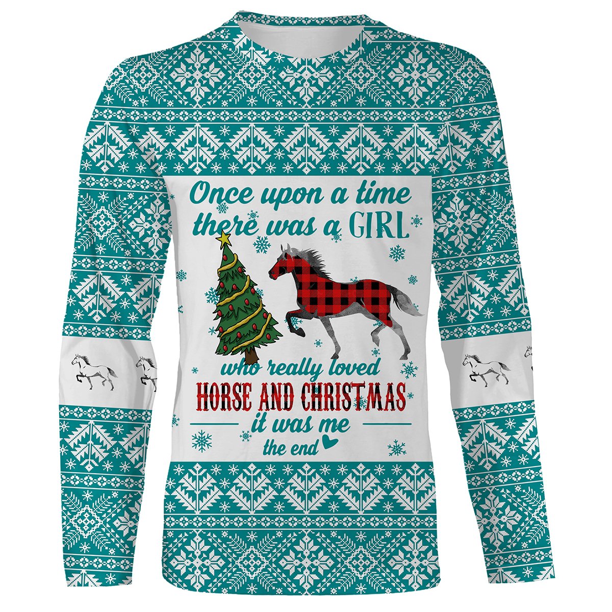 A Girl Love Horse And Christmas Blue Ugly Christmas All Over Print Shirts For Horse Girls, Gifts For Horse Lovers Nqs2483