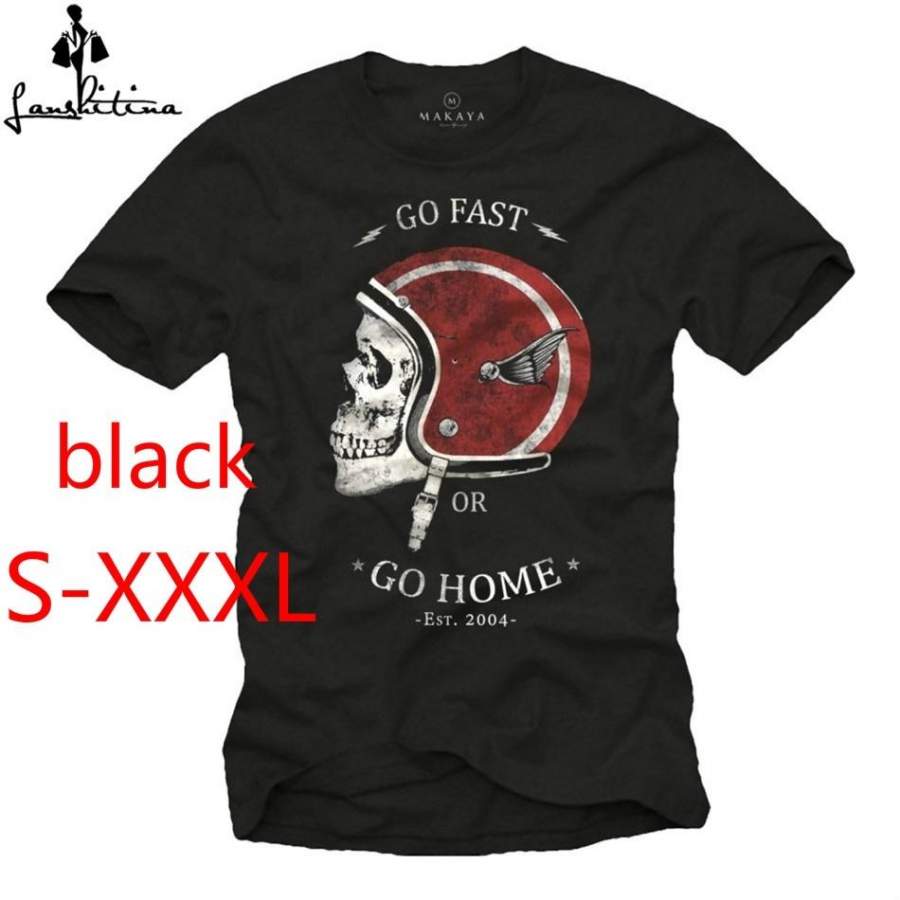 fashion T-shirt  Men's Shirt Vintage Biker Clothing – Motorcycle Helmet with Skull – Black T-Shirt Casual T-Shirt