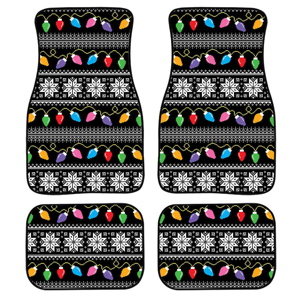 Christmas Tree Lights Print Front And Back Car Floor Mats, Front Car Mat