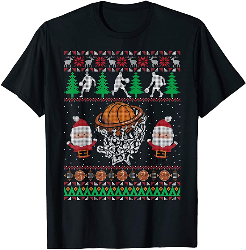 Basketball Ugly Christmas Funny Happy Holiday Sports Shirt T-Shirt