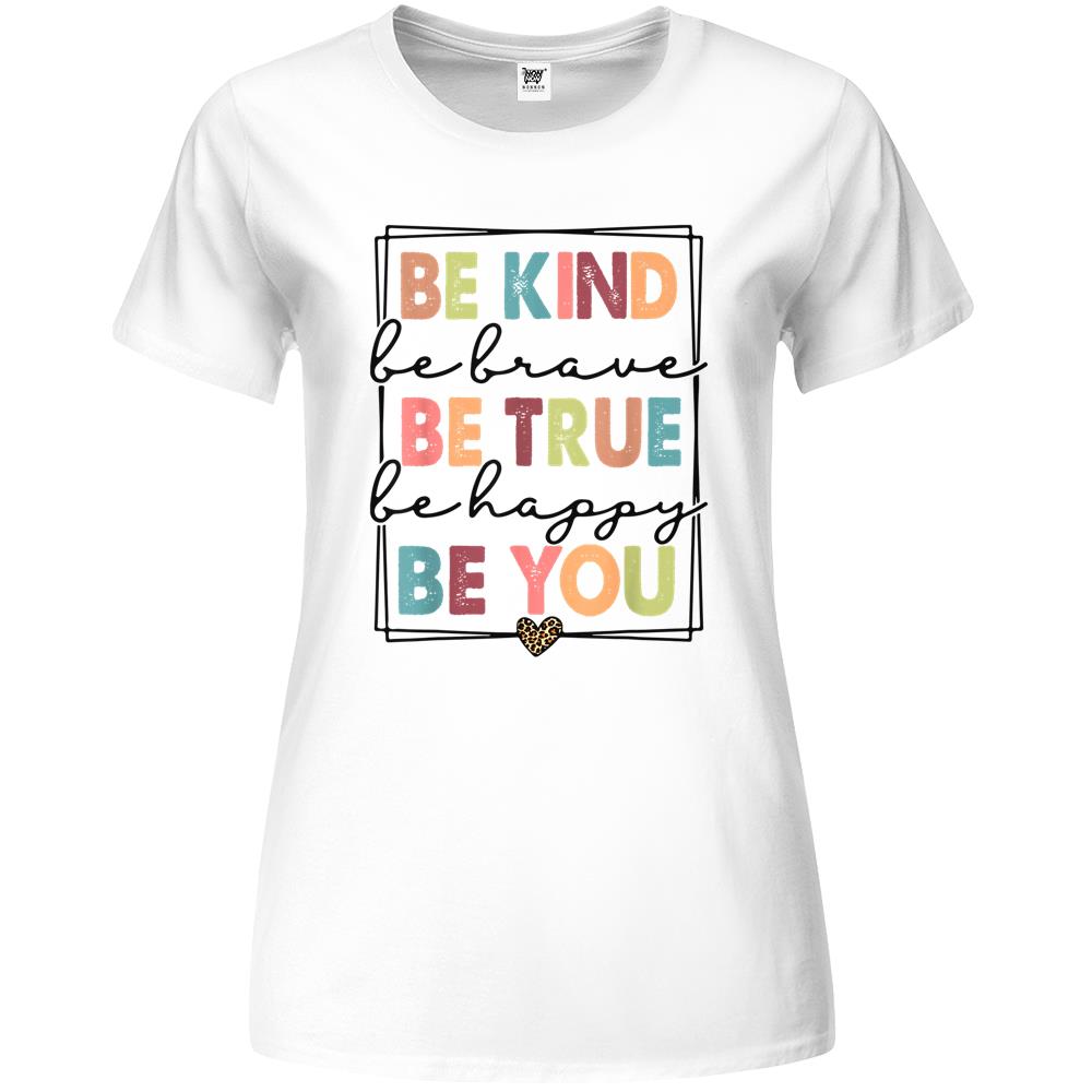 Be Kind Be Brave Be True Be Happy Be You Leopard Heart Women Premium Womens T Shirts