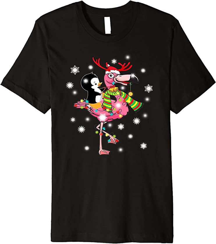 Funny Penguin Riding Flamingo Cute Christmas For Kids Girls Premium T-Shirt