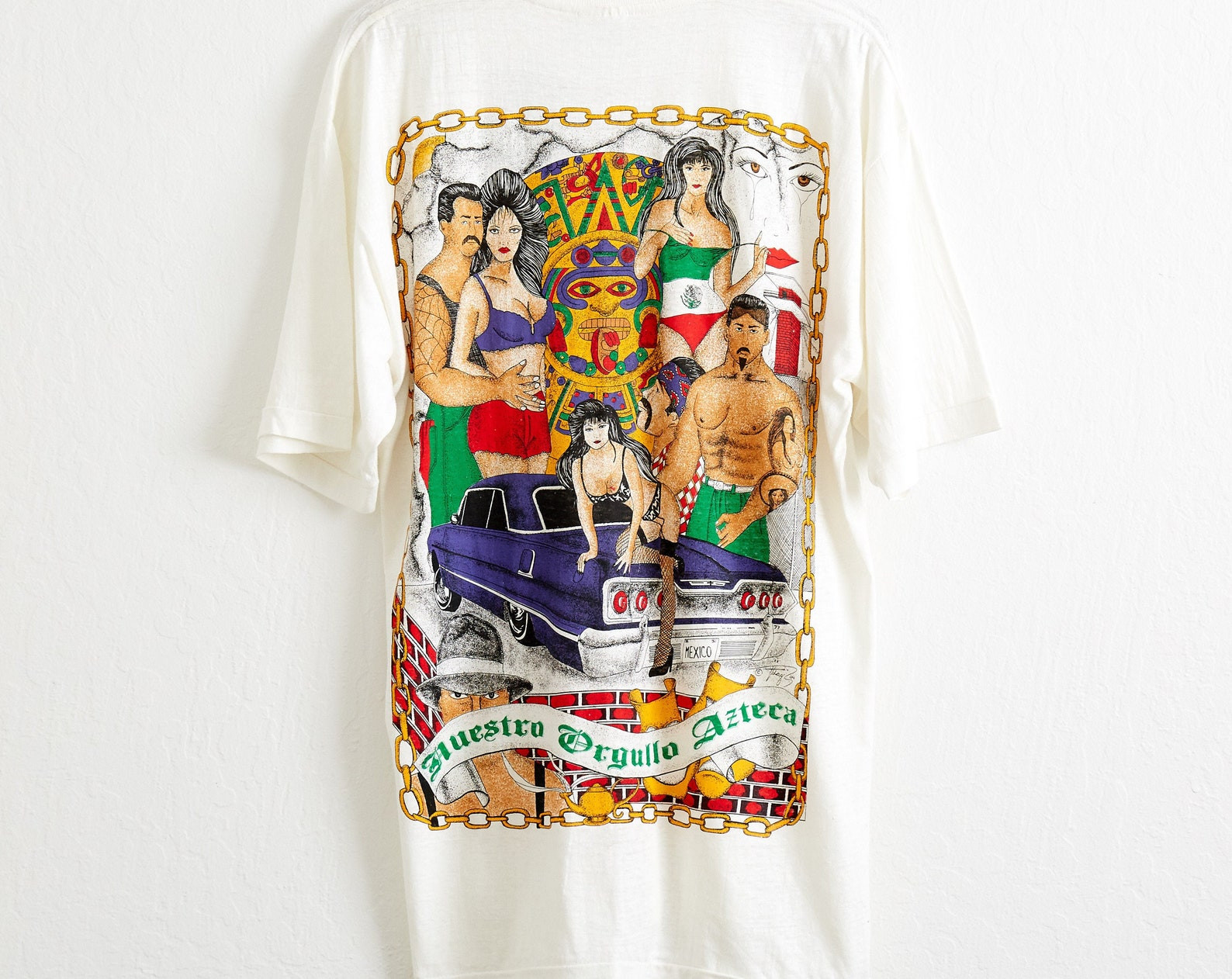 Vtg 1994 Chicano Lowrider Art T Shirt  Extra Hip Hop Rap Tee Mexican Pride Cholo Azteca Orgullo Vato Vdag Aztlan