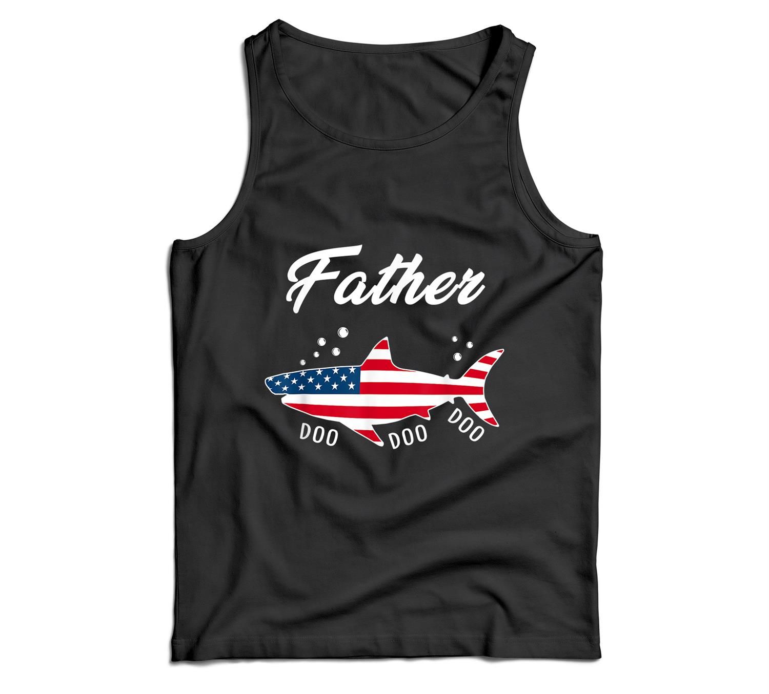 Mens American Flag Father Shark Patriotic 4Th Of July Gift Men Tank Top