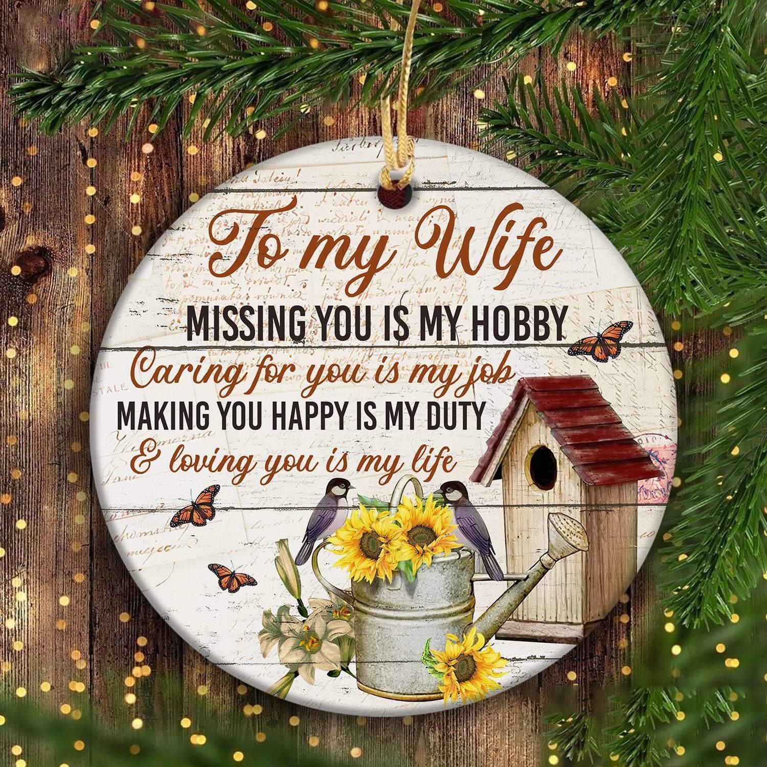 To My Wife Missing You Is My Hobby Circle Ceramic Ornament Gift For Wife Porcelain Ceramic Home Decorations Ornament Pendant Christmas Tree