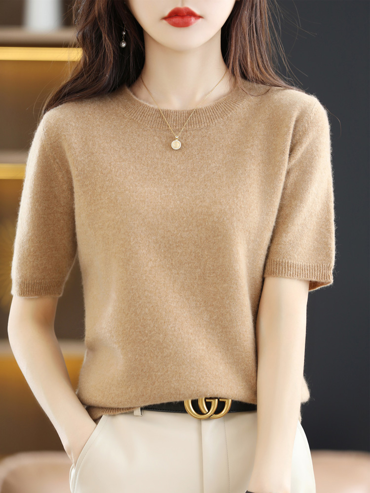 2022 Spring New Design Grace Simplicity Women’s O-neck Short-Sleeved Worsted Europe Style Cashmere Sweater Pullover Soft alx