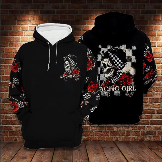 Skull Racing Girl All Over Printed Us Unisex Size Hoodie