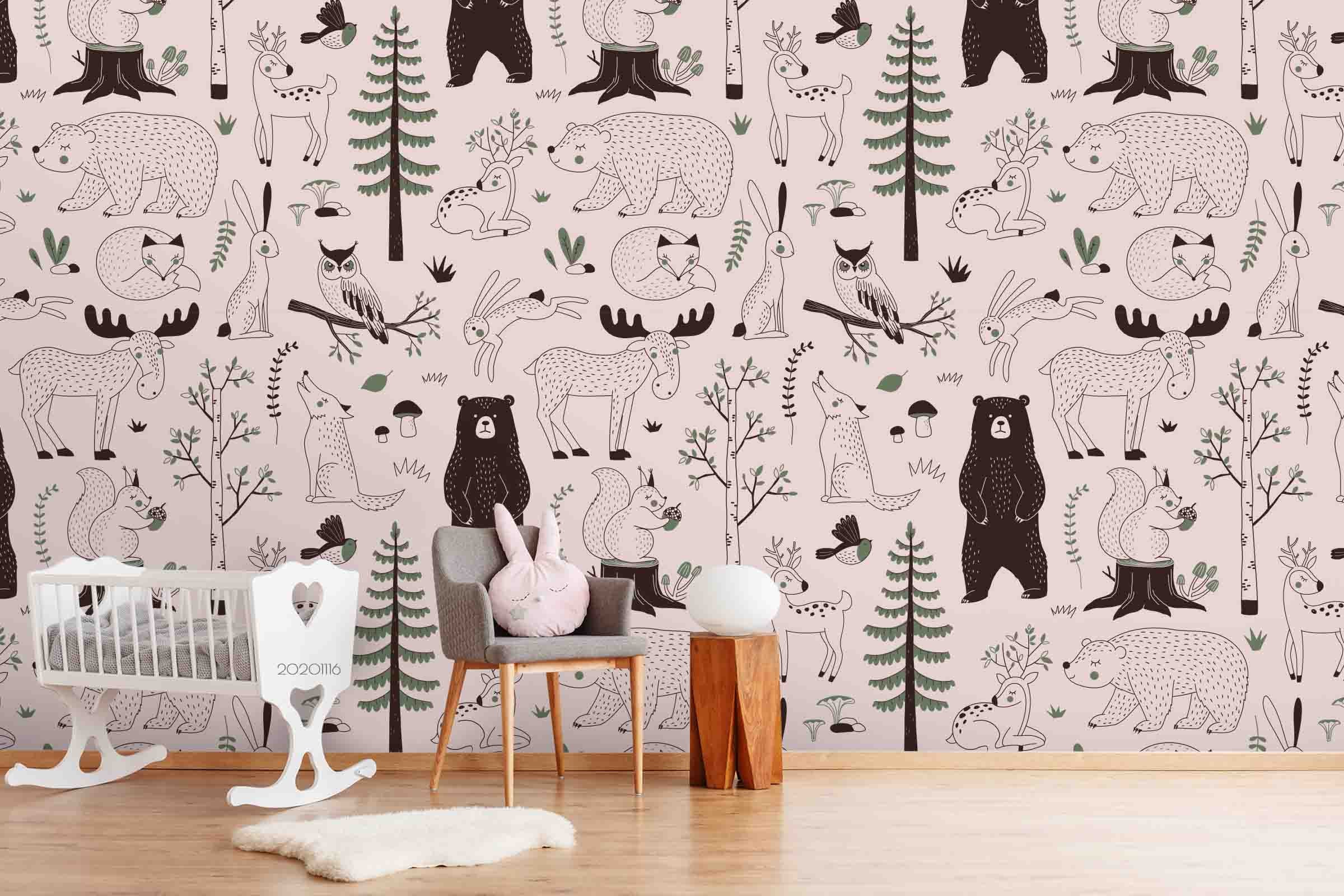 3D Hand Drawn Forest Animal Bear Wall Mural Wallpaper Lqh 164