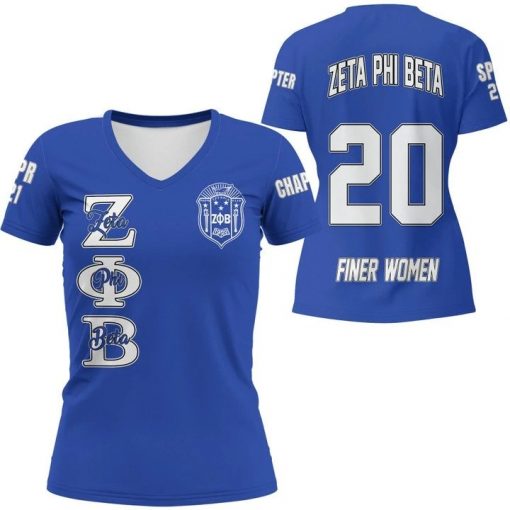 Zeta Phi Beta (Blue) V-Neck T-Shirt