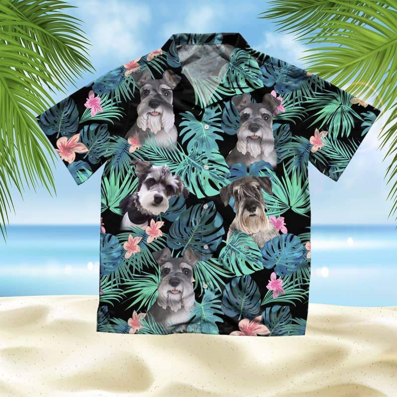 Schnauzer Hawaiian Shirt, Dog Summer Leaves Hawaiian Shirt, Unisex Print Aloha Short Sleeve Casual Shirt