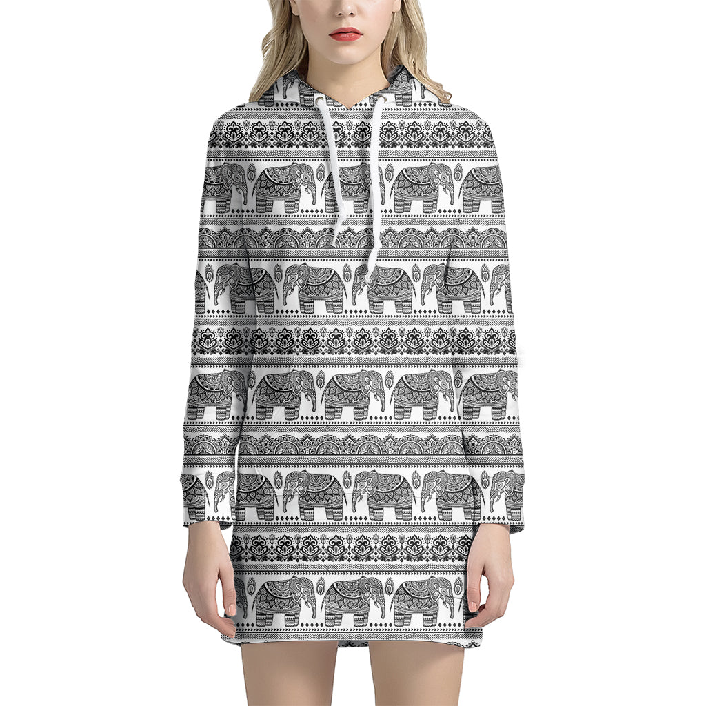 Indian Bohemian Elephant Pattern Print Women’S Pullover Hoodie Dress