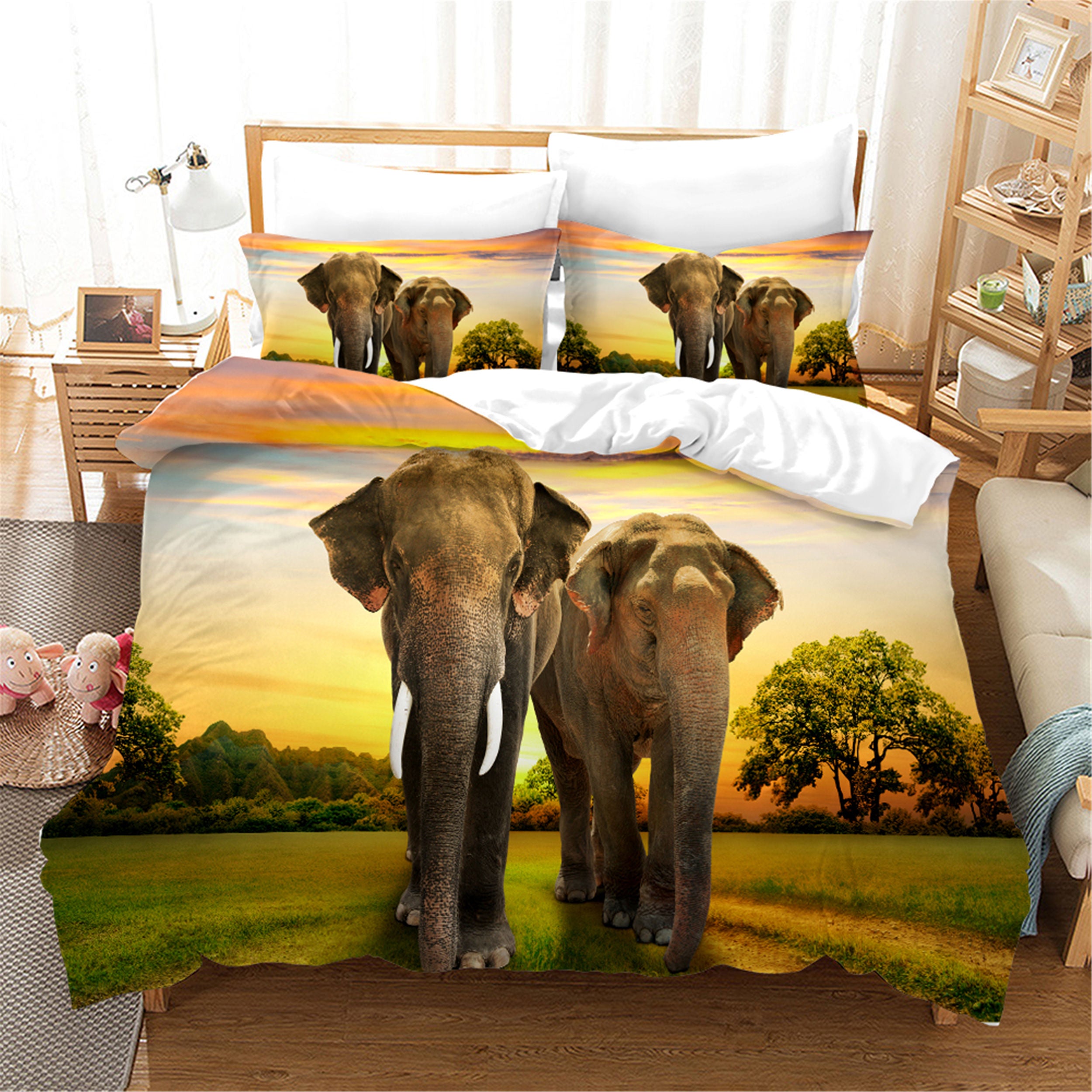 3D Grassland Elephant Quilt Cover Set Bedding Set Pillowcases 137