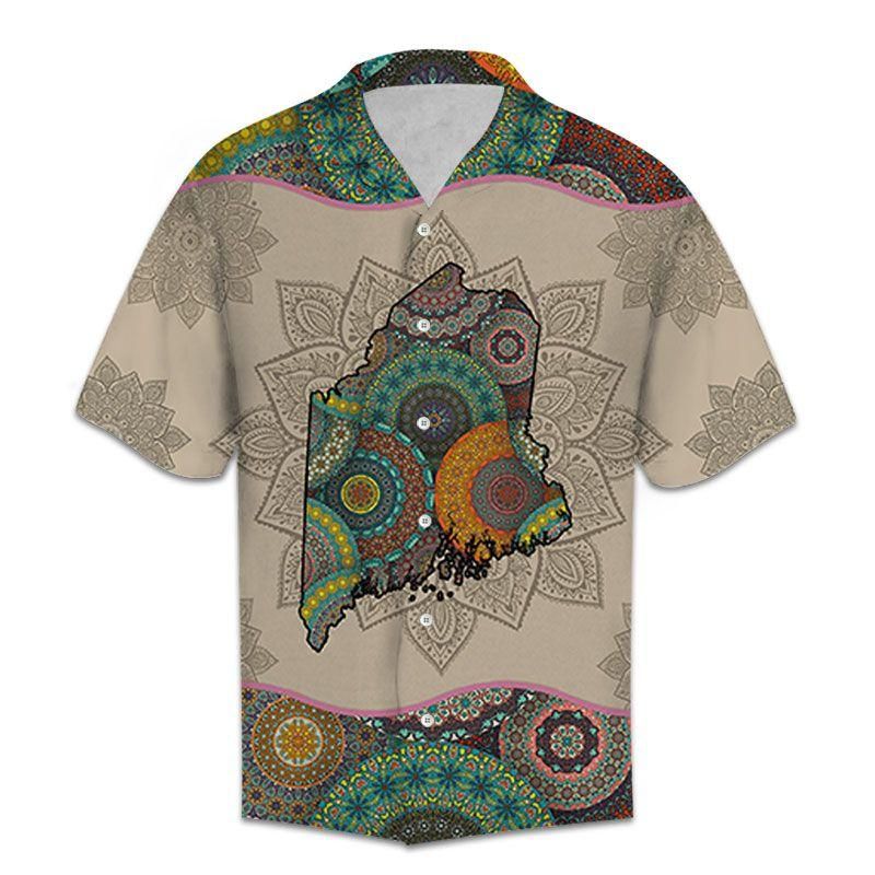 Awesome Maine Mandala Aloha Hawaiian Shirt Colorful Short Sleeve Summer Beach Casual Shirt For Men And Women