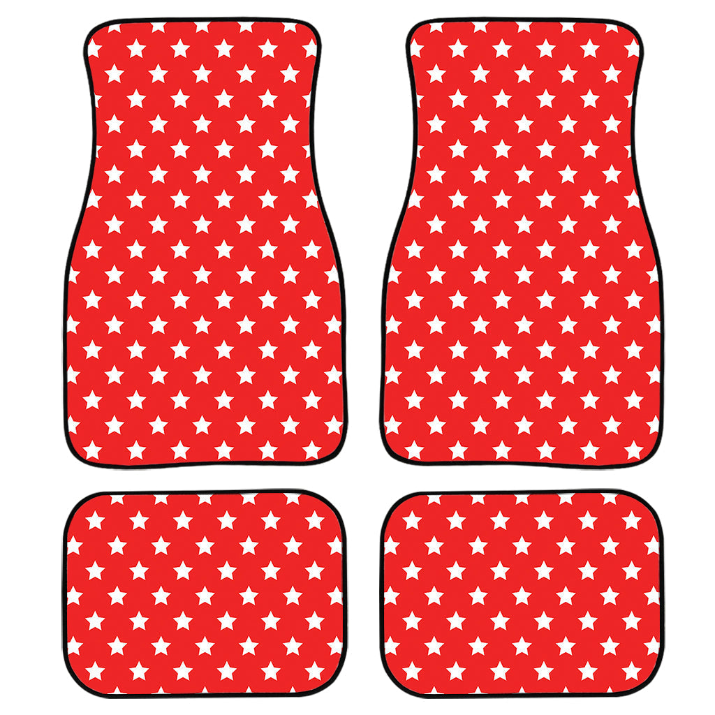 Red And White Star Pattern Print Front And Back Car Floor Mats, Front Car Mat