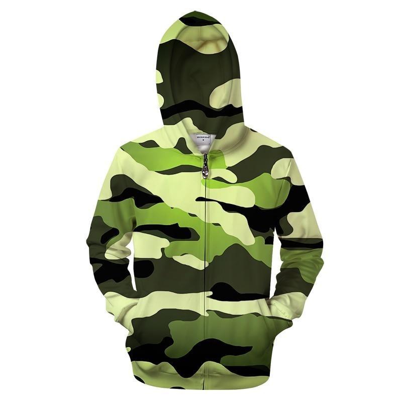 Bright Green Camo Zip-up Hoodie