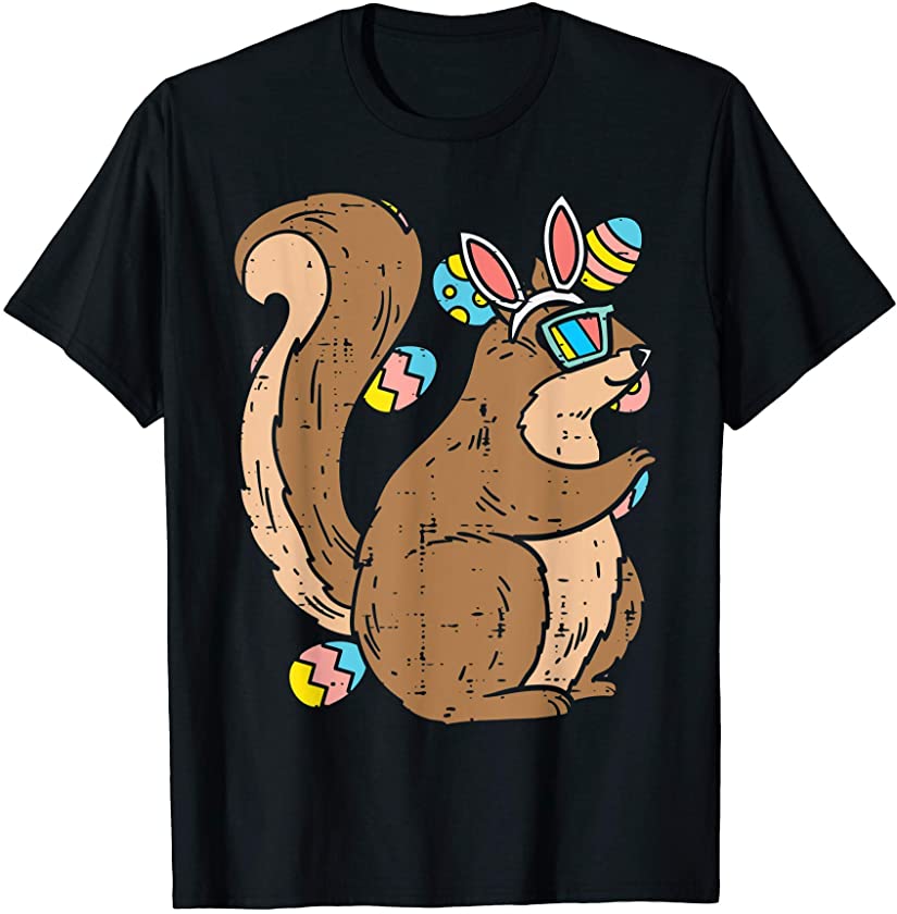 Squirrel Bunny Ears Glasses Eggs Easter Day Animal Lover T-Shirt