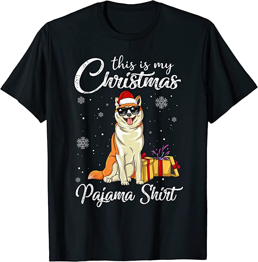 Cute Akita Puppy Wearing Christmas Hat Holiday T-Shirt