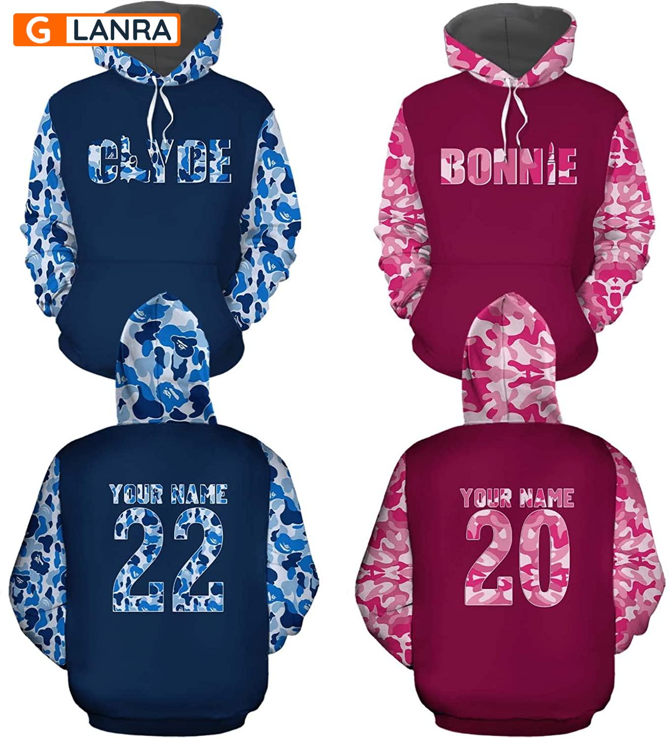 Personalized Clyde Bonnie Hoodie, Custom Camouflage Couple Hoodie, Matching Couple Hoodie, Husband Wife Hoodie, Unisex Sweater, Sweatshirt