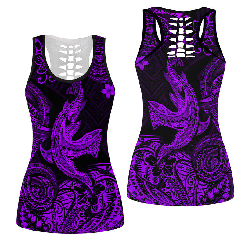 Hawaiian Angry Shark Polynesian Hollow Tank Top Unique Style Purple Ha108277