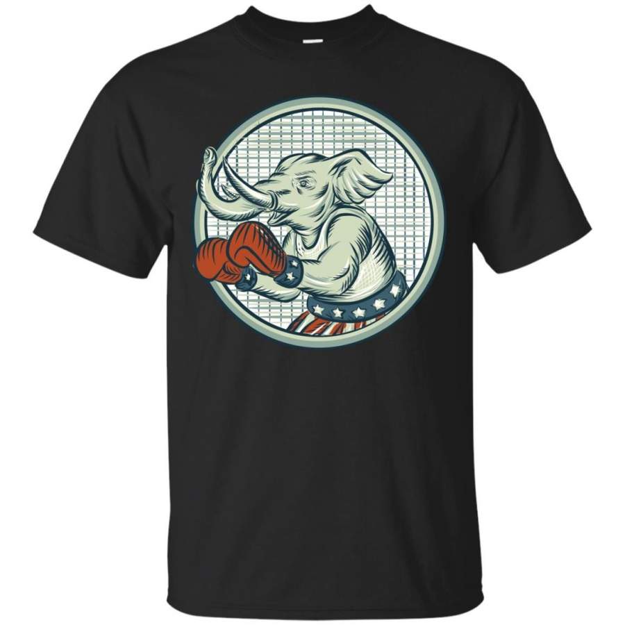 Republican Elephant Boxer Mascot Circle Etching T-Shirt