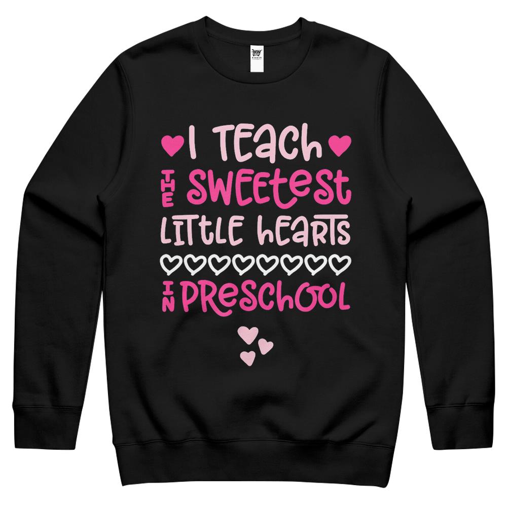 Preschool Teacher Valentine Shirt Cute Hearts Pink Crewneck Sweatshirt