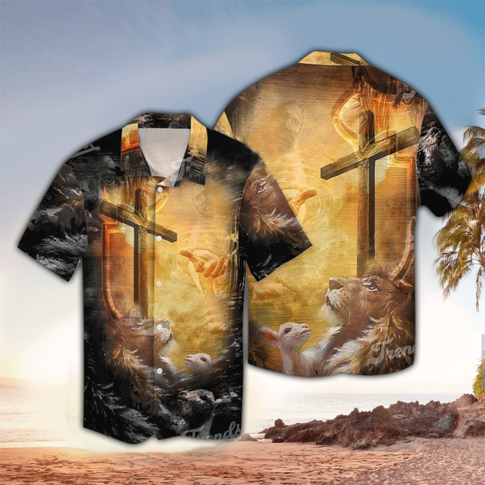 Lion Jesus Cross Sunrise Christianity Hawaii Shirt Aloha Ha14092