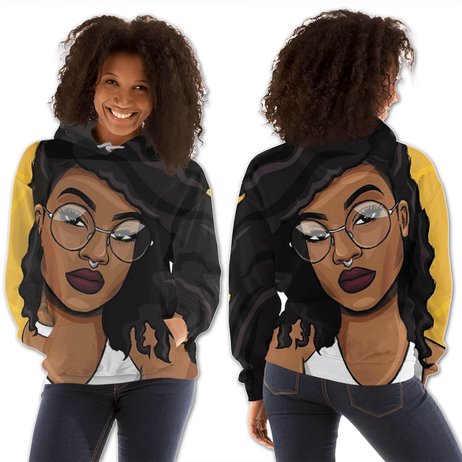 African American Hoodies Cute Afro American Woman All Over Print Womens Hooded Sweatshirt African American Fashion BPS49399