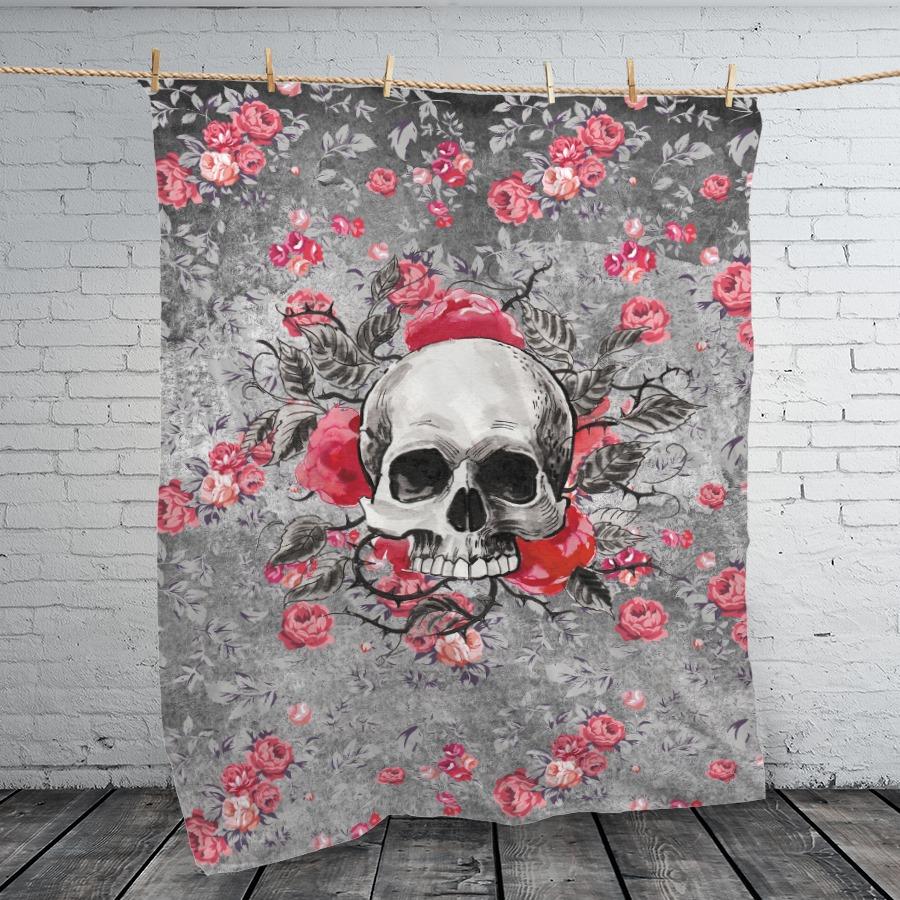 Skull Roses, Fleece Blanket – Quilt Blanket, Birthday Gift, Gift For Boy, Gift For Halloween