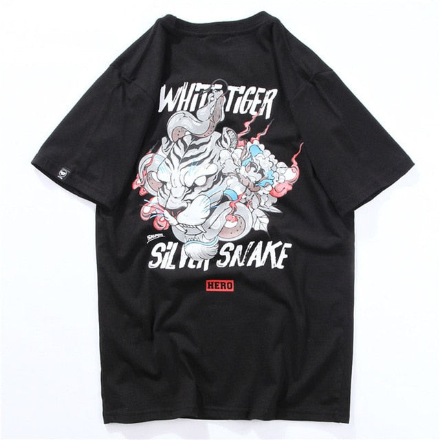 White Tiger & Snake Printed Hip Hop Streetwear Loose Tees