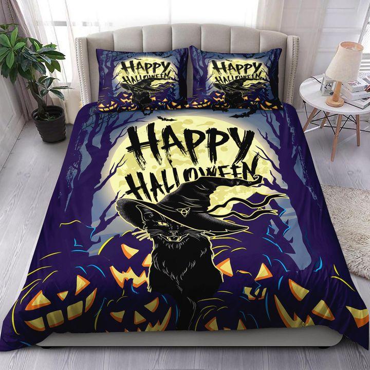 Black witch Cat Halloween Big Moon Bedding Set