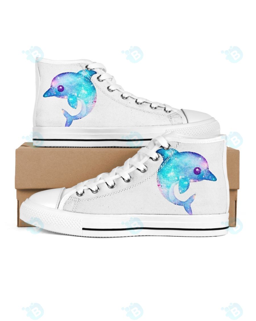 Dolphin cute space star Women’s High Top White Shoes THHDOL28042015