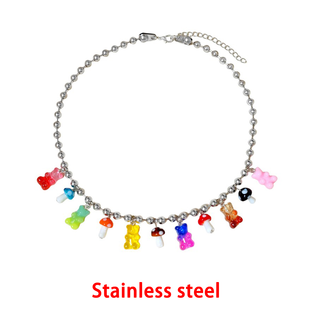 Candy Color Gummy Bear Stainless Steel Choker Necklace For Women Men Hip Hop Ball Bead Chain Cute Mushroom Couple Jewelry 2022 Alx Men/Women Shirtspotlight