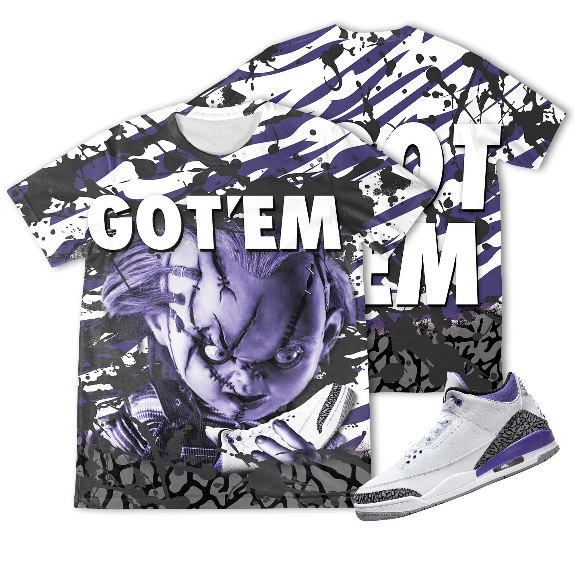 Chucky Gotem 3D Zebra Stripes Paint Unisex matching 3D Shirt Jordan 3 Retro Dark Iris Shirt trending 2022, oversized shirt