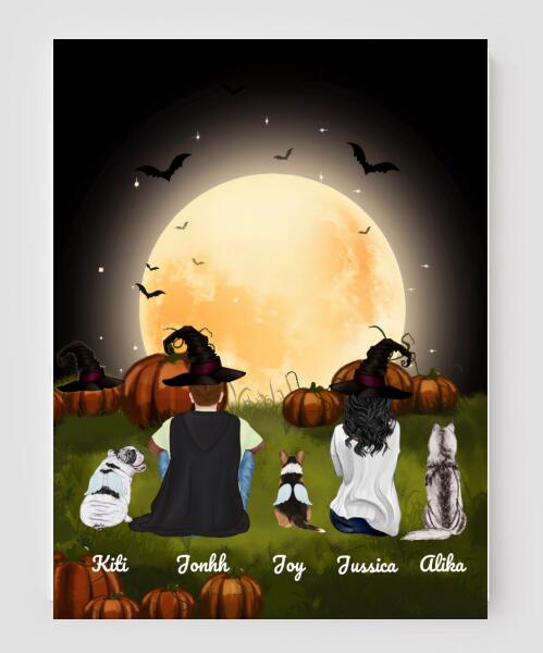 Personalized Canvas, Halloween Canvas And Poster Halloween Gift Custom Dog And Couple Pg1249