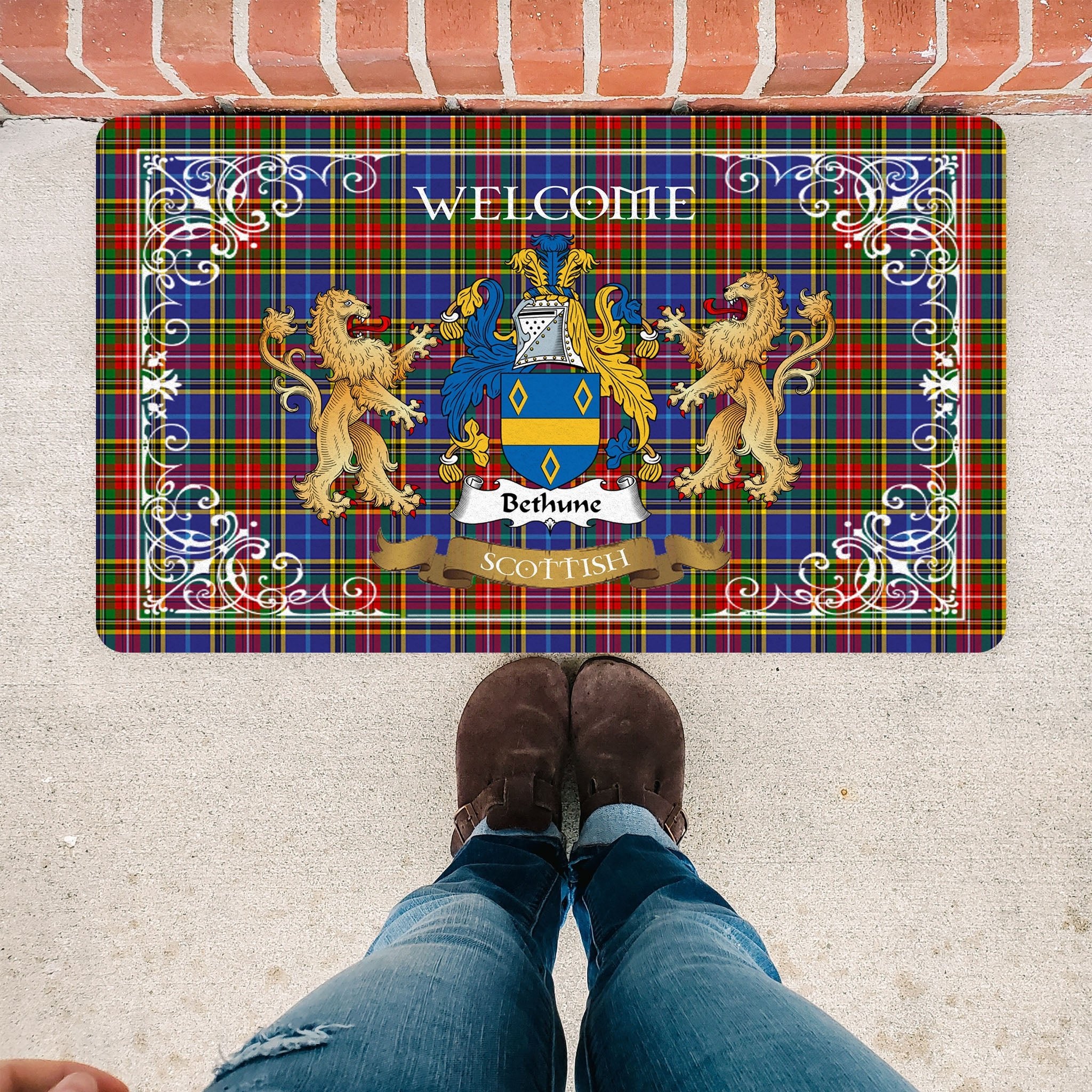 Scotstee Shop Tartan Door Mat The Family Bethune New Scottish Plaid Doormat, Welcome Mat, Christmas Door Mat