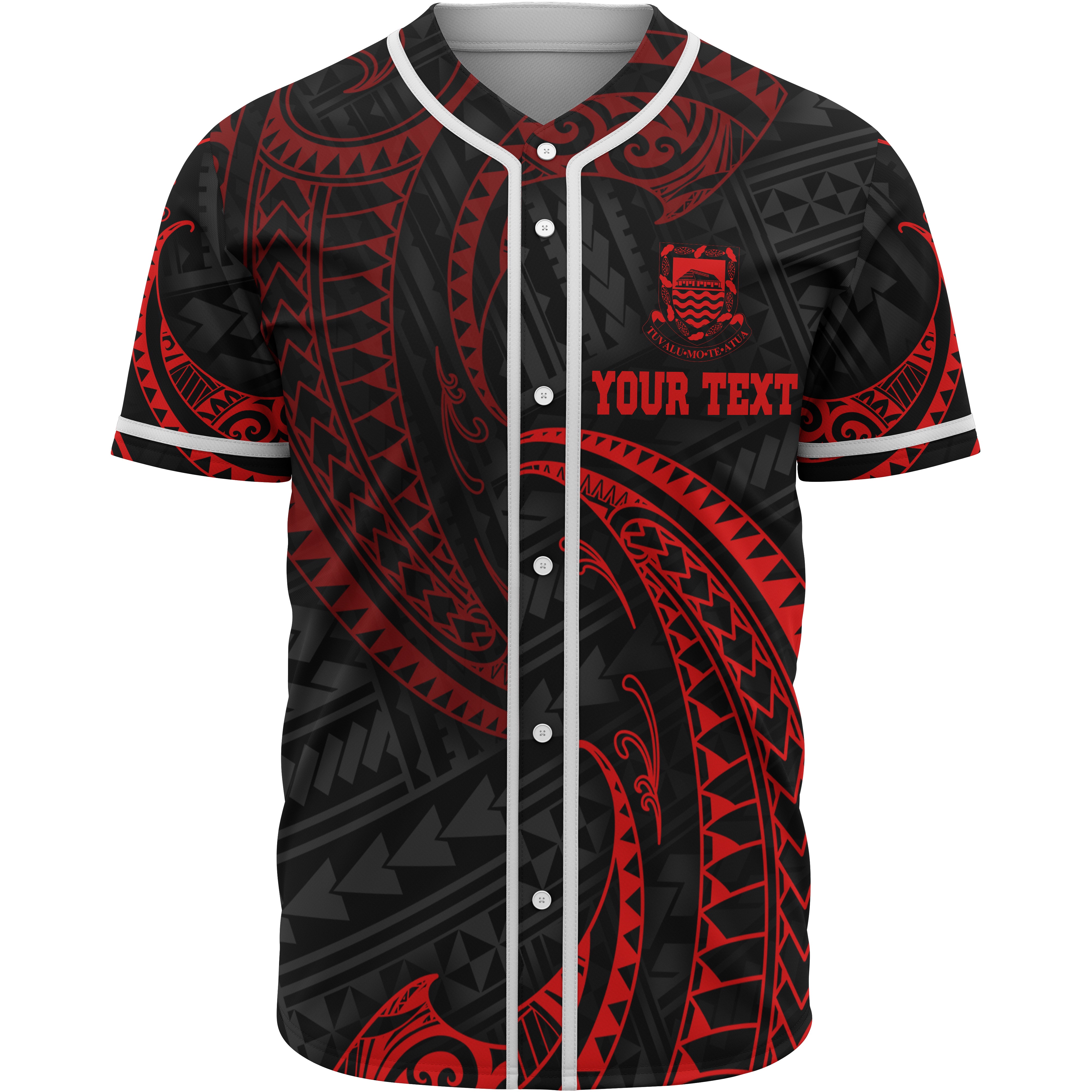 Tuvalu Polynesian Custom Personalised Baseball Shirt – Red Tribal Wave – BN12