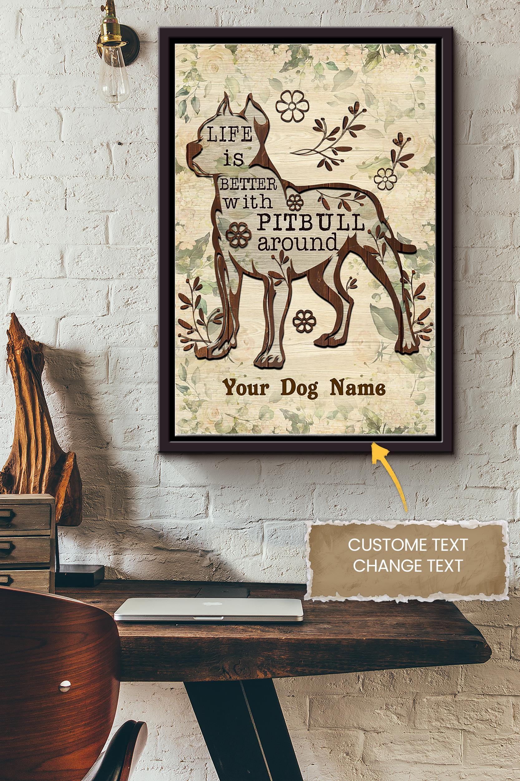 Pitbull Personalized Poster – Animal Wall Art – Gift For Dog Lover Dog Foster Puppy Fan Framed Matte Canvas