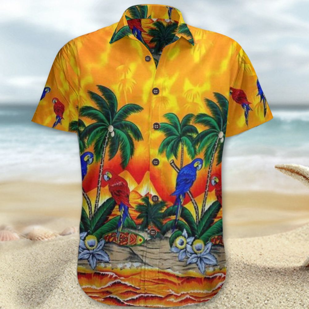 Parrot Coconut Tree Hawaiian Shirt Button Up Summer Birthday Gifts For Friend Ha41632