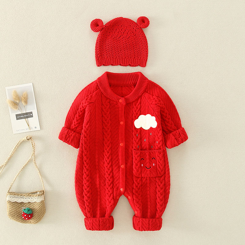 2PCS Set Baby Clothes Newborn Knitted Rompers + Hat Suits Spring Autumn Boys Sweater Overalls Infant Girls Jumpsuits Outfit alx