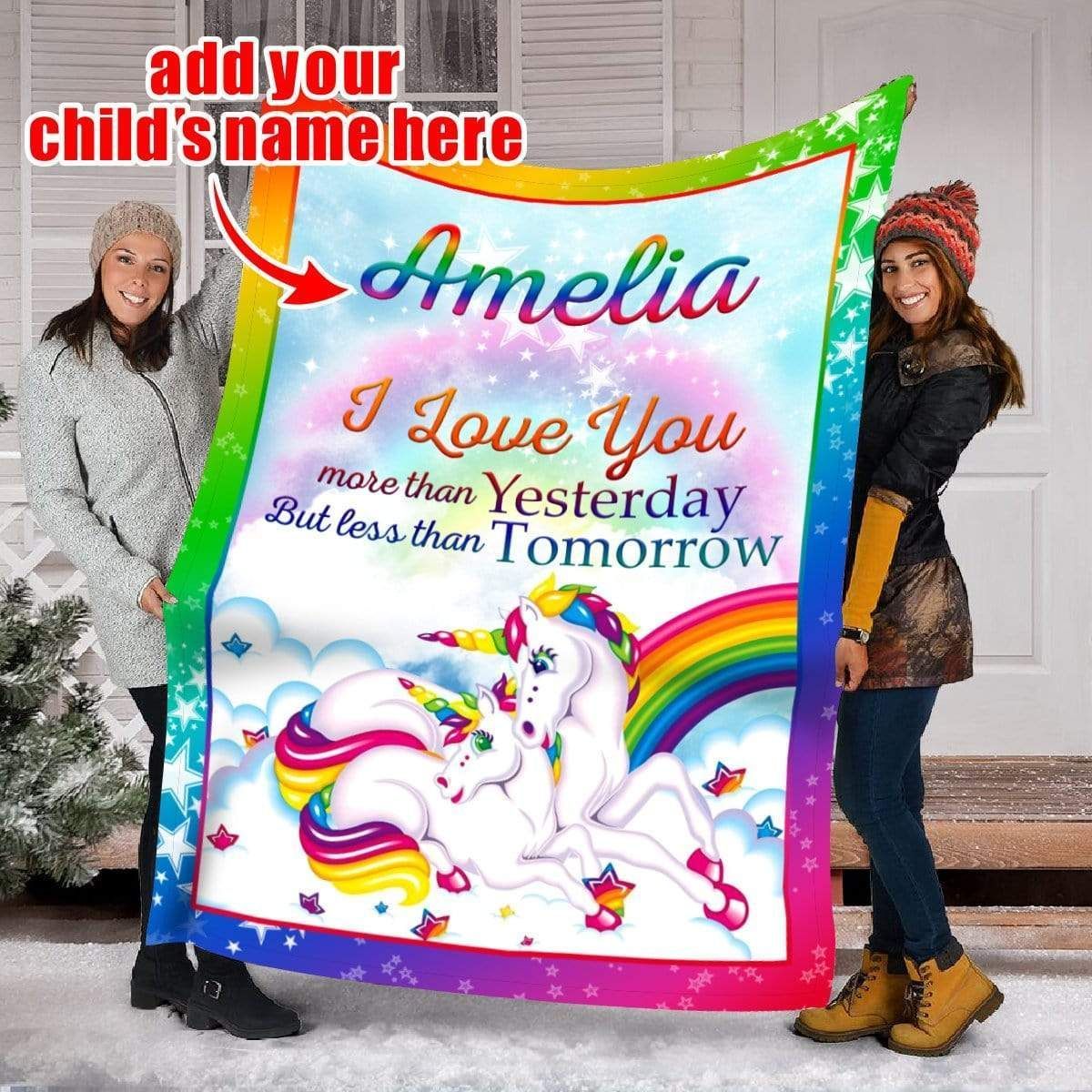 Amelia I Love You Rainbow Name Custom Text Printed Fleece Blanket