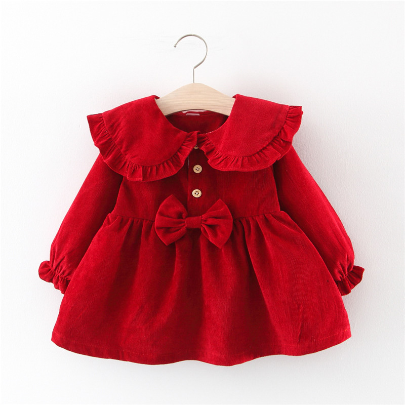 Baby Girls Dress Autumn Winter Baby Girl Long Sleeve Bow Cute Princess Dress For Party Baby Newborn Infant Dress Kids Clothes alx